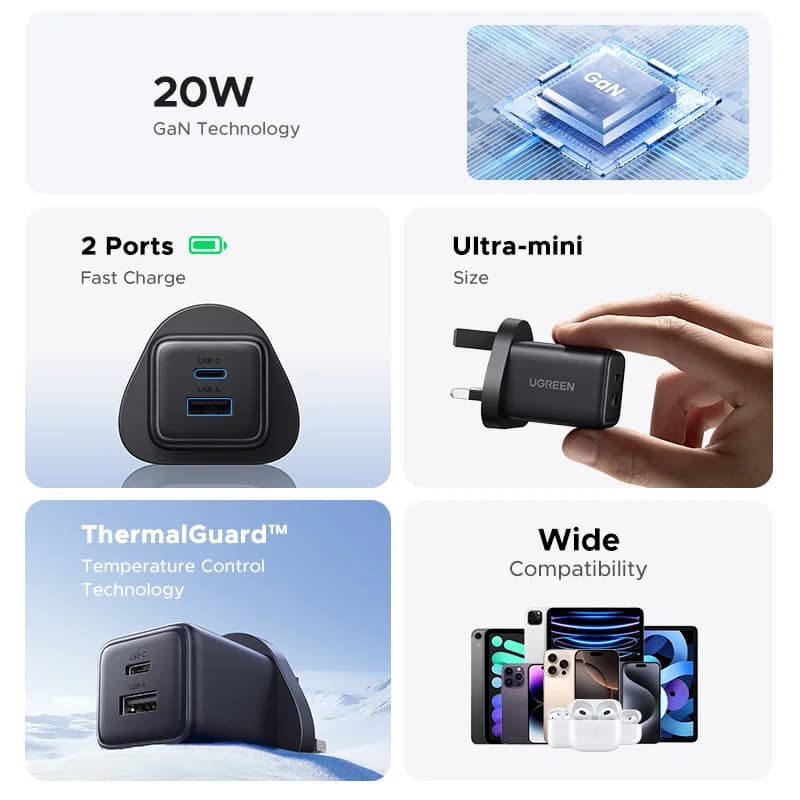 20W GaN USB-C Duvar Şarj Aleti, ABD Fişi