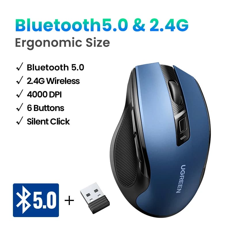 Ergonomik Kablosuz Mouse, Bluetooth, 4000 DPI