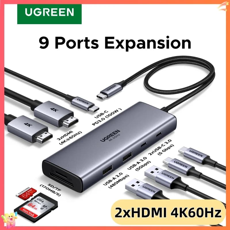 PD100W ve Çift 4K HDMI Destekli 9-in-1 USB-C Hub