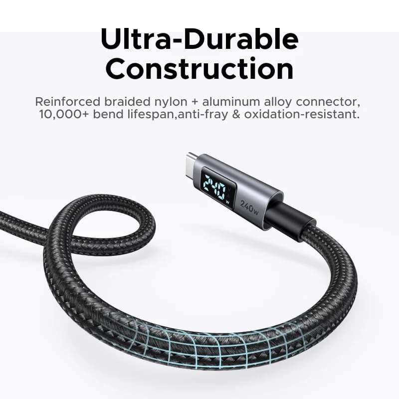 USB-C to USB-C Kablosu, 240W PD3.1, Dijital Ekranlı