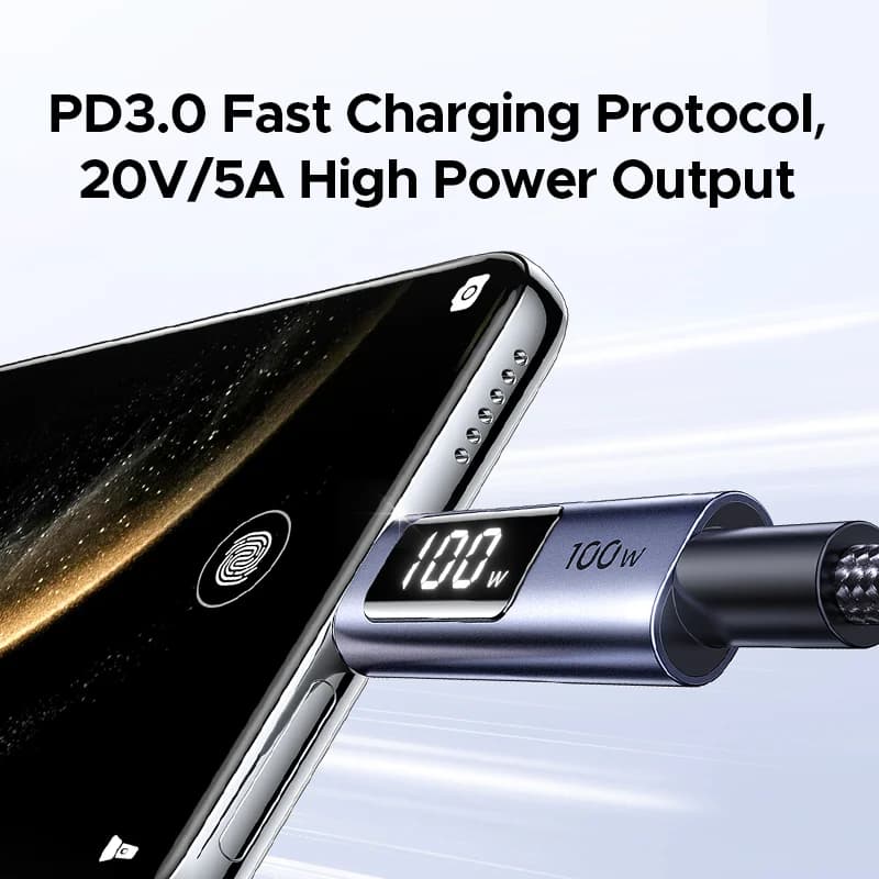 USB-C'den USB-C'ye Kablo, Dijital Ekranlı 100W PD