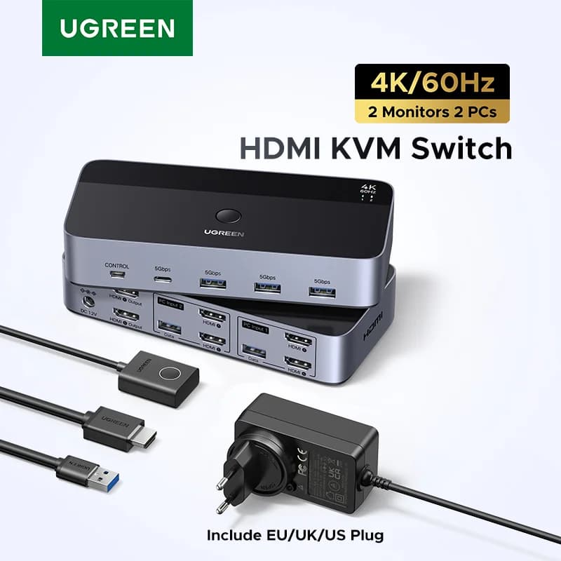 HDMI ve USB-C Destekli Çift Ekran KVM Anahtarı
