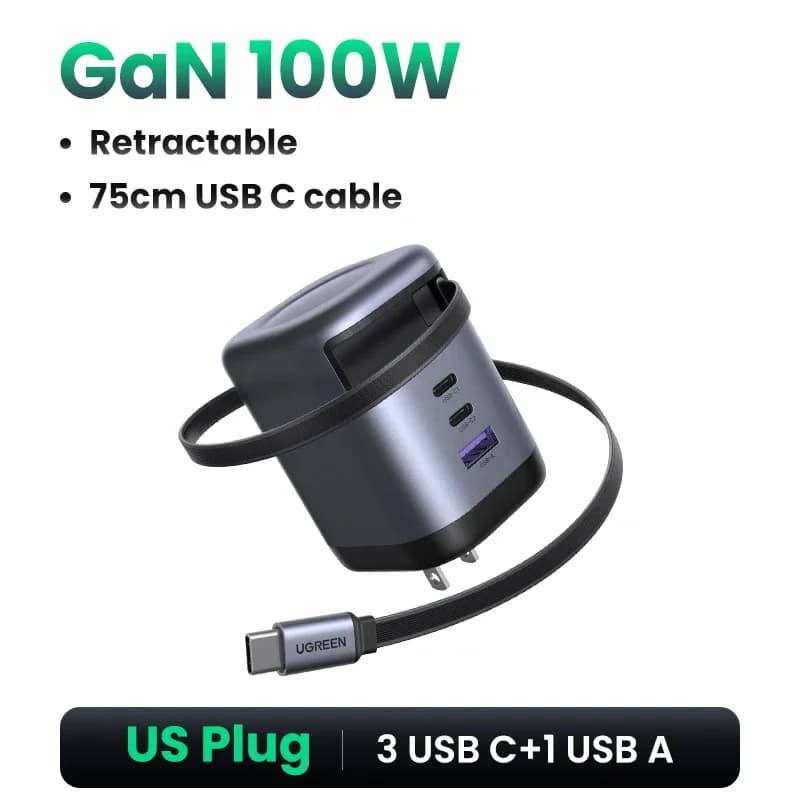 Geri Sarılabilir USB-C Kablolu 65W GaN Şarj Cihazı