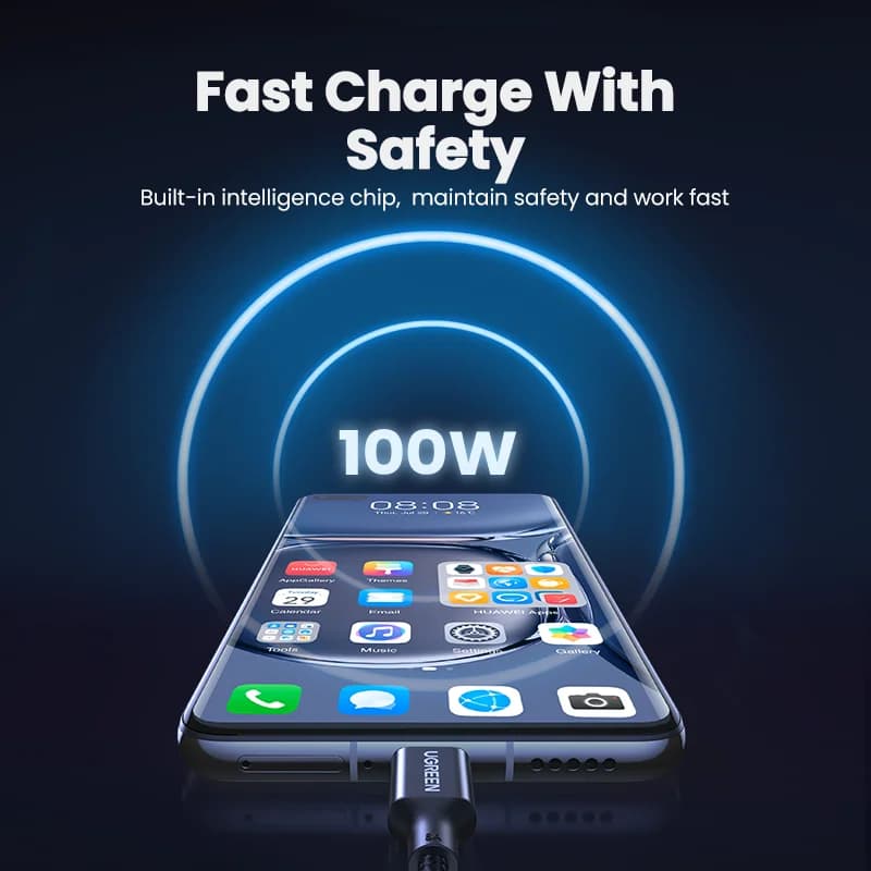 100W USB-A'dan USB-C'ye Süper Hızlı Şarj Kablosu