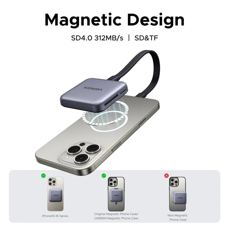 Manyetik USB-C SD ve TF Kart Okuyucu, 312MB/s