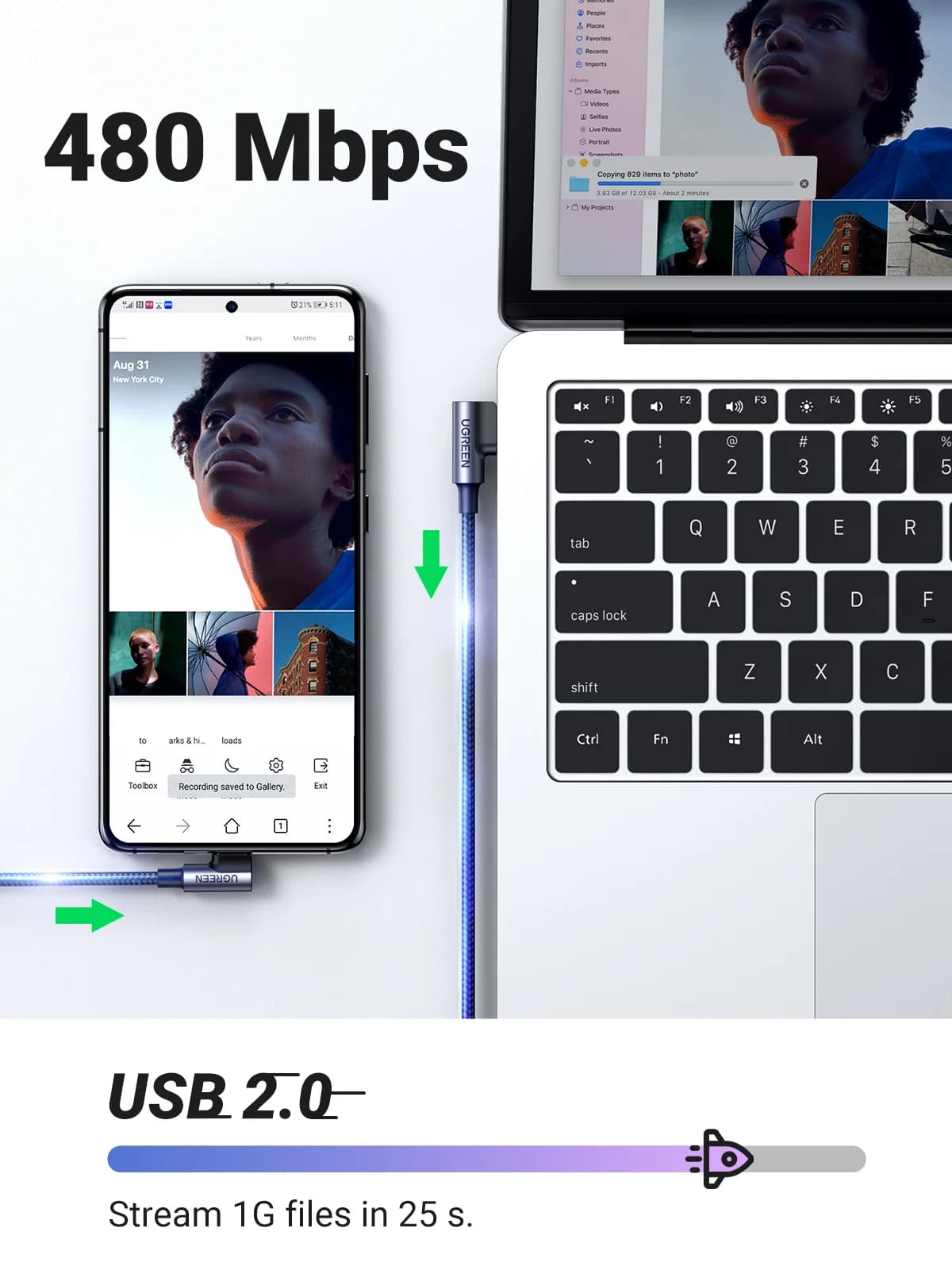 90 Derece Naylon USB-C to USB-C Kablo