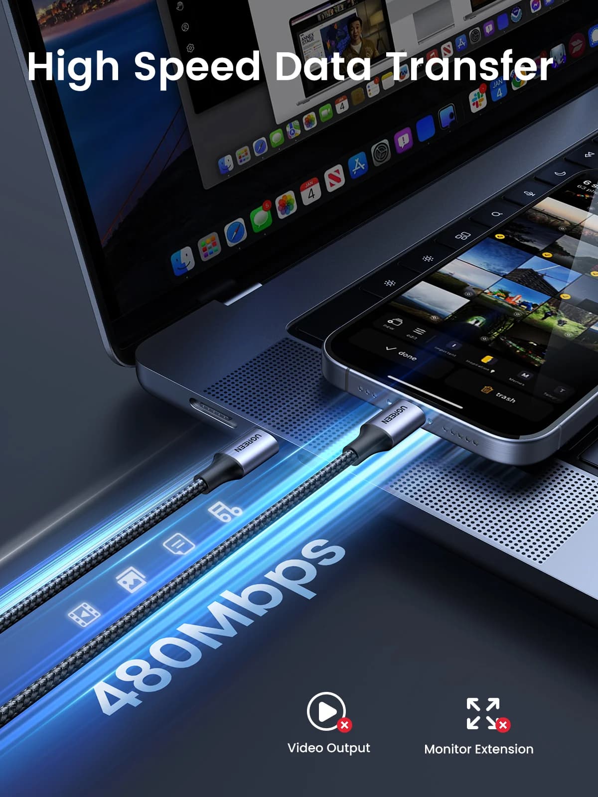 USB-C'den USB-C'ye Kablo, 60W PD 3.0 Hızlı Şarj