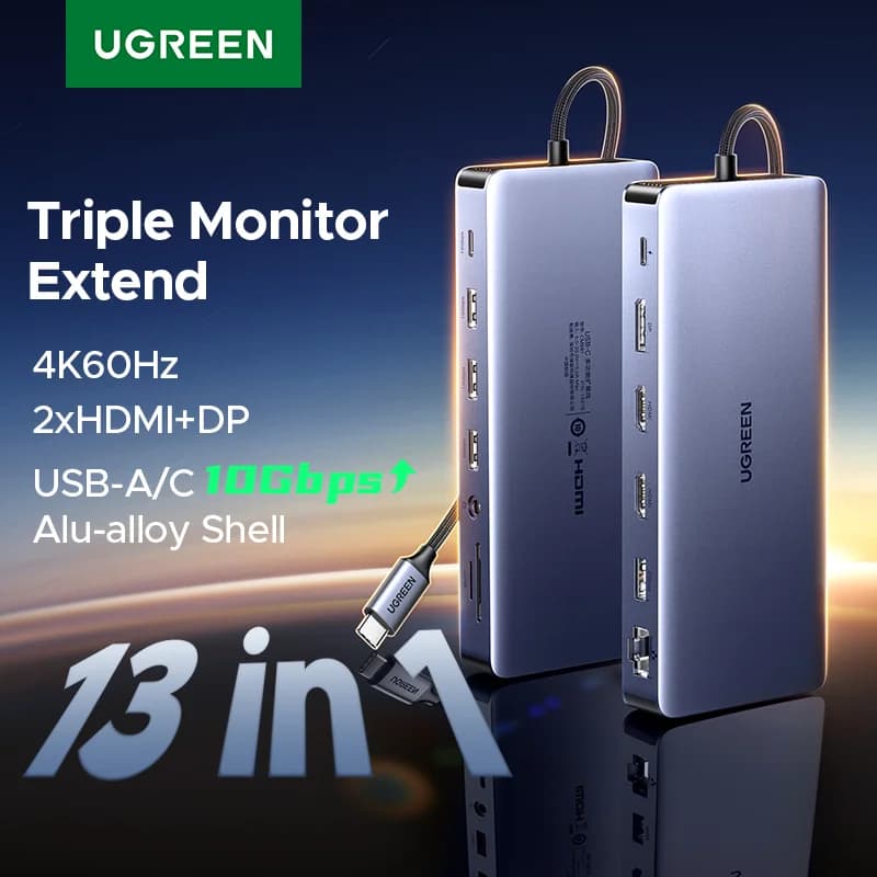 Üçlü Ekran ve RJ45 Destekli 13-in-1 USB-C Docking İstasyonu