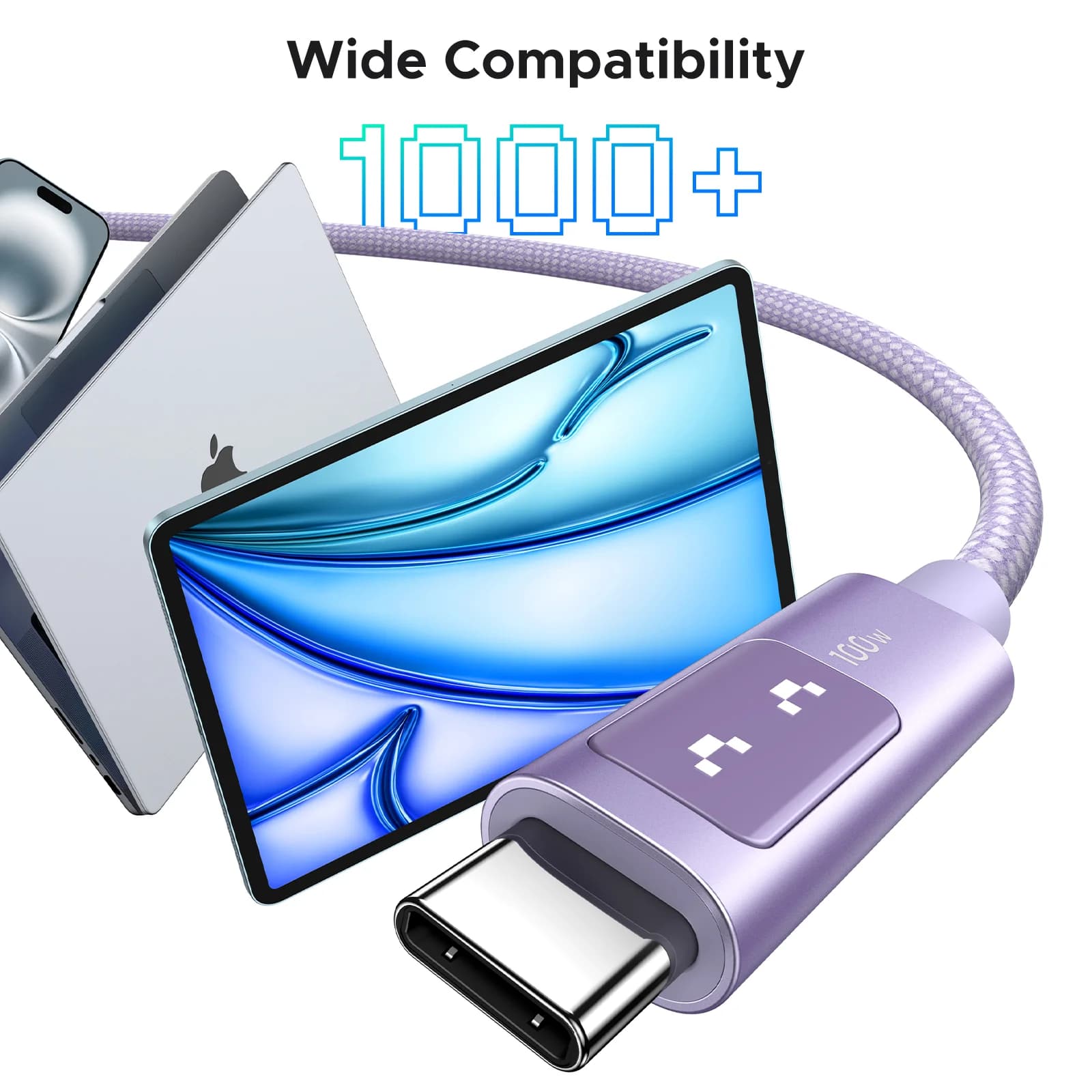 USB-C to USB-C Kablo, 100W PD, Çok Renkli
