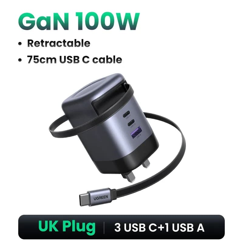 Geri Sarılabilir USB-C Kablolu 65W GaN Şarj Cihazı