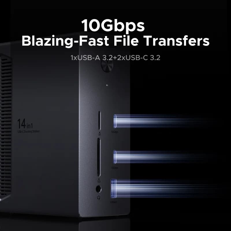 14'ü 1 Arada USB-C Docking İstasyonu, Üçlü Ekran, 10Gbps