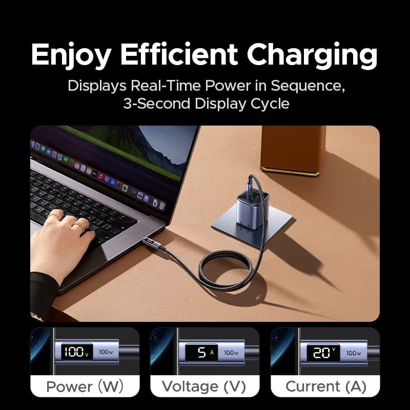 USB-C'den USB-C'ye Kablo, Dijital Ekranlı 100W PD