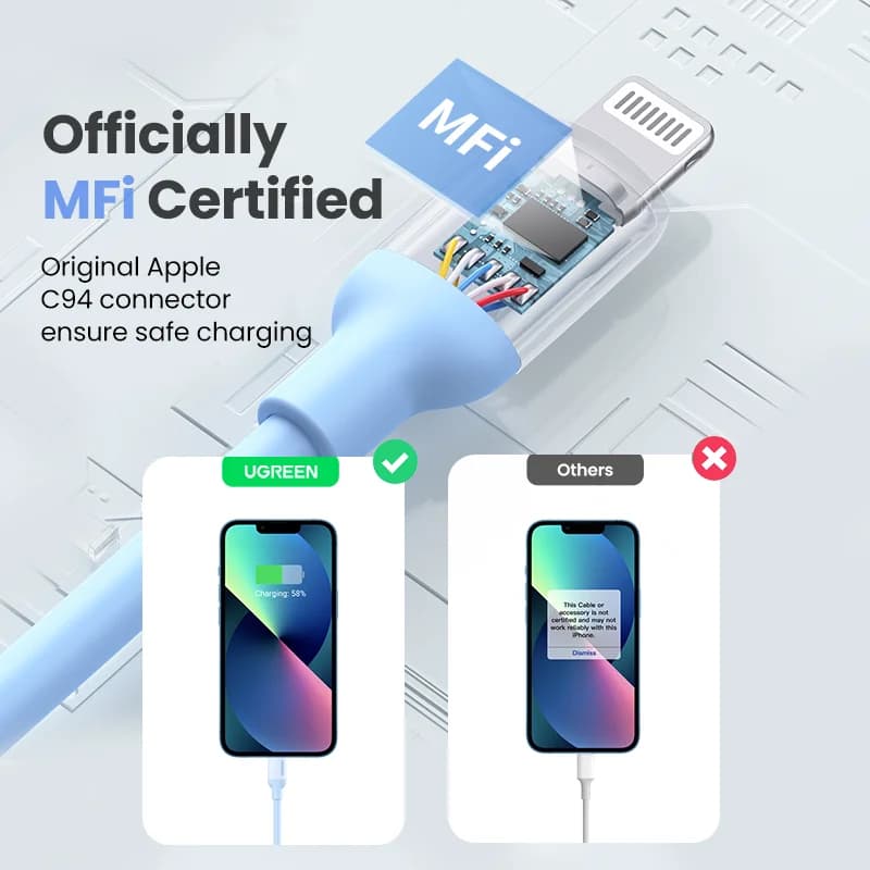 MFi Onaylı Silikon USB-C'den Lightning'e Hızlı Şarj Kablosu