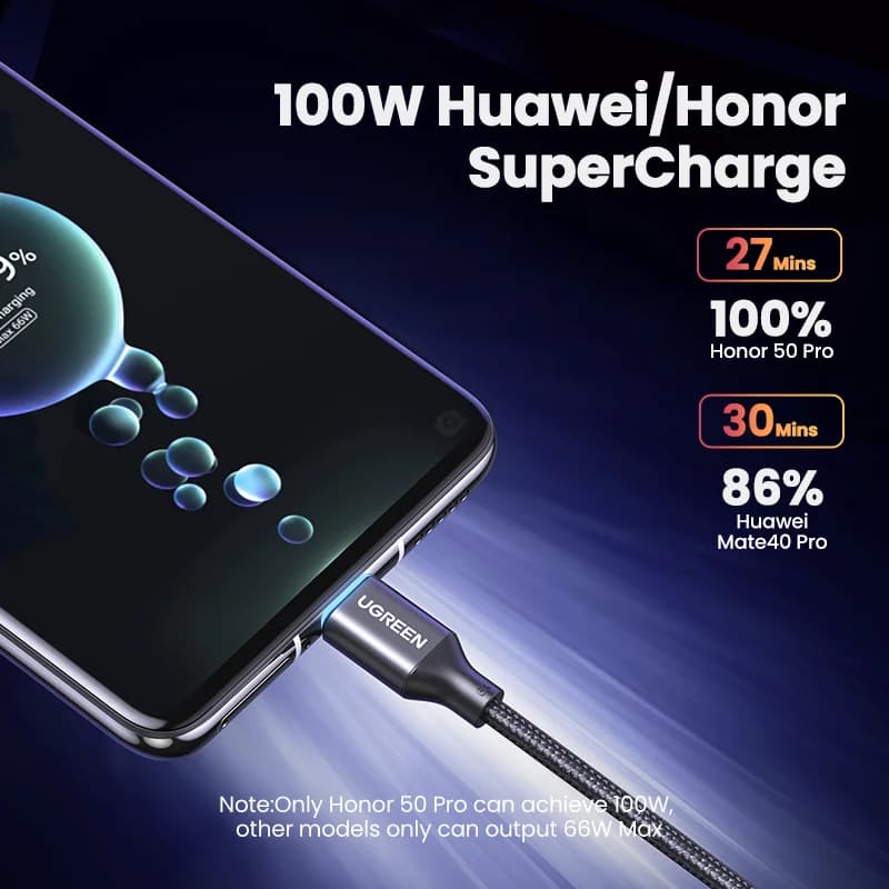 100W USB-A'dan USB-C'ye Süper Hızlı Şarj Kablosu