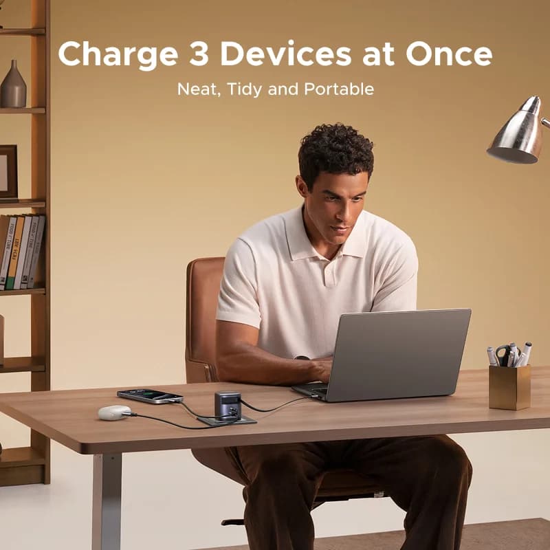 Geri Sarılabilir USB-C Kablolu 65W GaN Şarj Cihazı