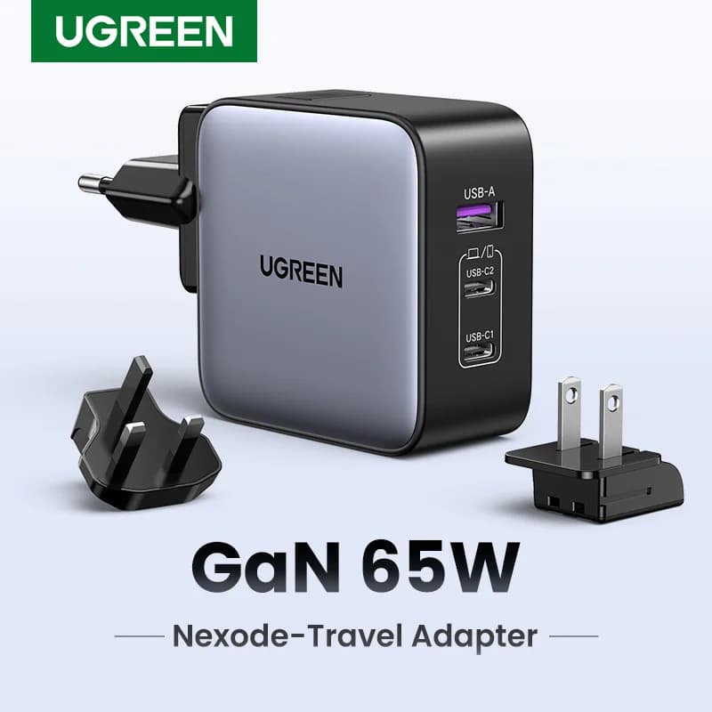 ABD, AB, İngiltere Prizli 65W GaN Seyahat Adaptörü