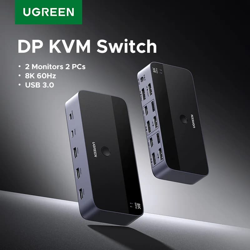Çift Monitör KVM Anahtarı, 8K/60Hz, USB 3.0