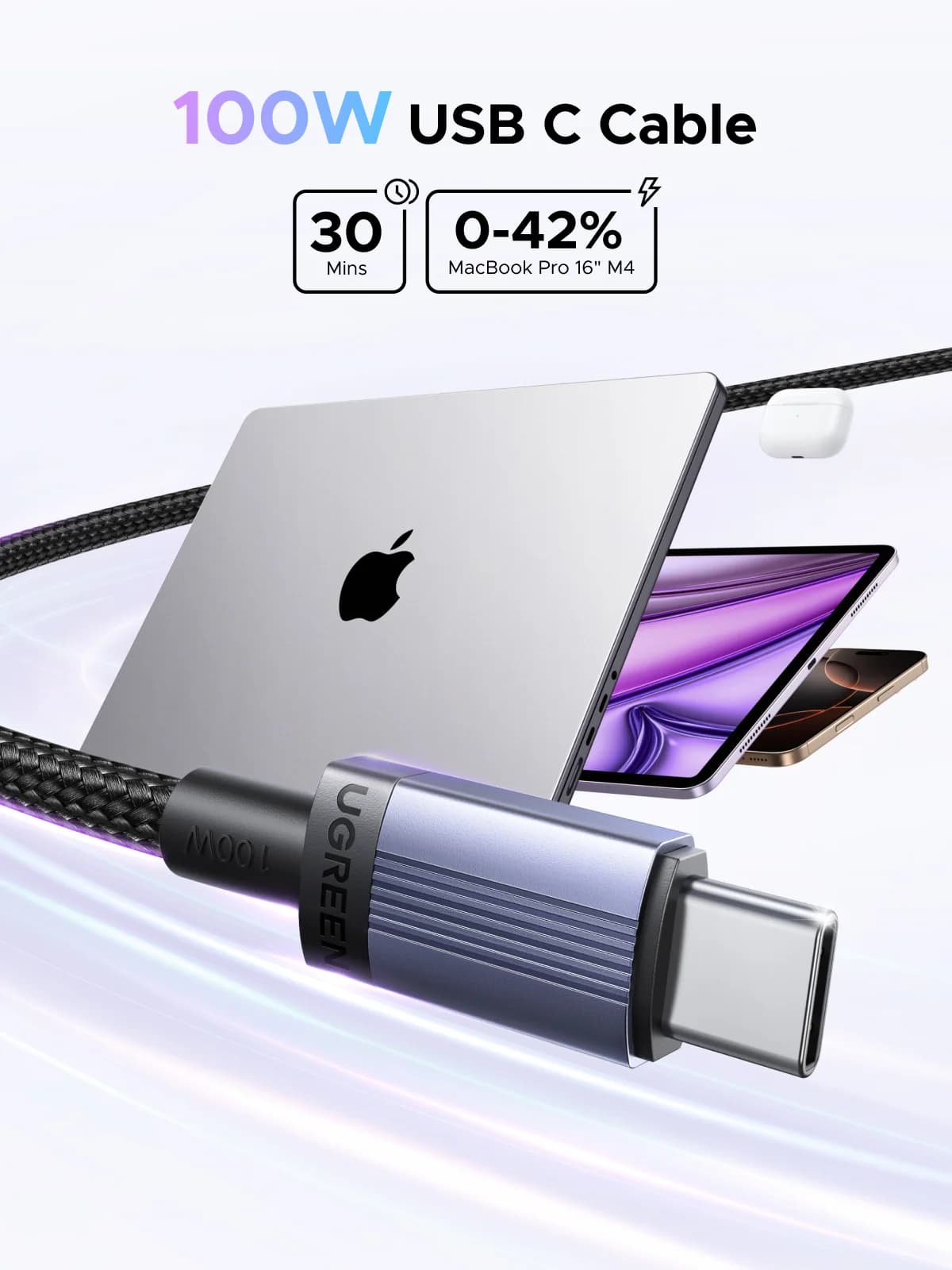 100W USB-C Hızlı Şarj Kablosu, 5A