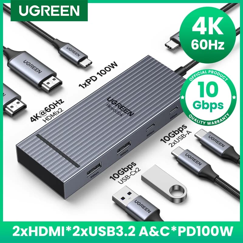 Çift 4K HDMI ve PD100W Destekli 7'si Bir Arada USB-C Hub