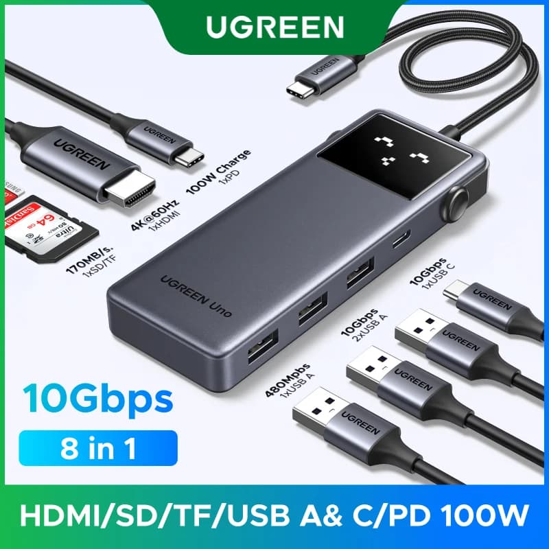 4K HDMI ve 100W PD Destekli 8'i 1 Arada USB-C Hub