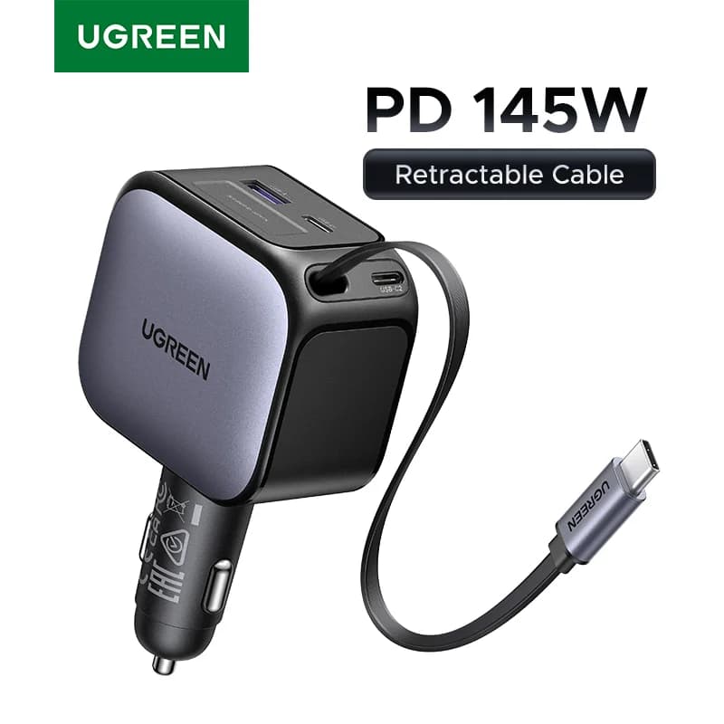 Geri Sarılabilir Kablolu 145W USB-C Araç Şarj Aleti